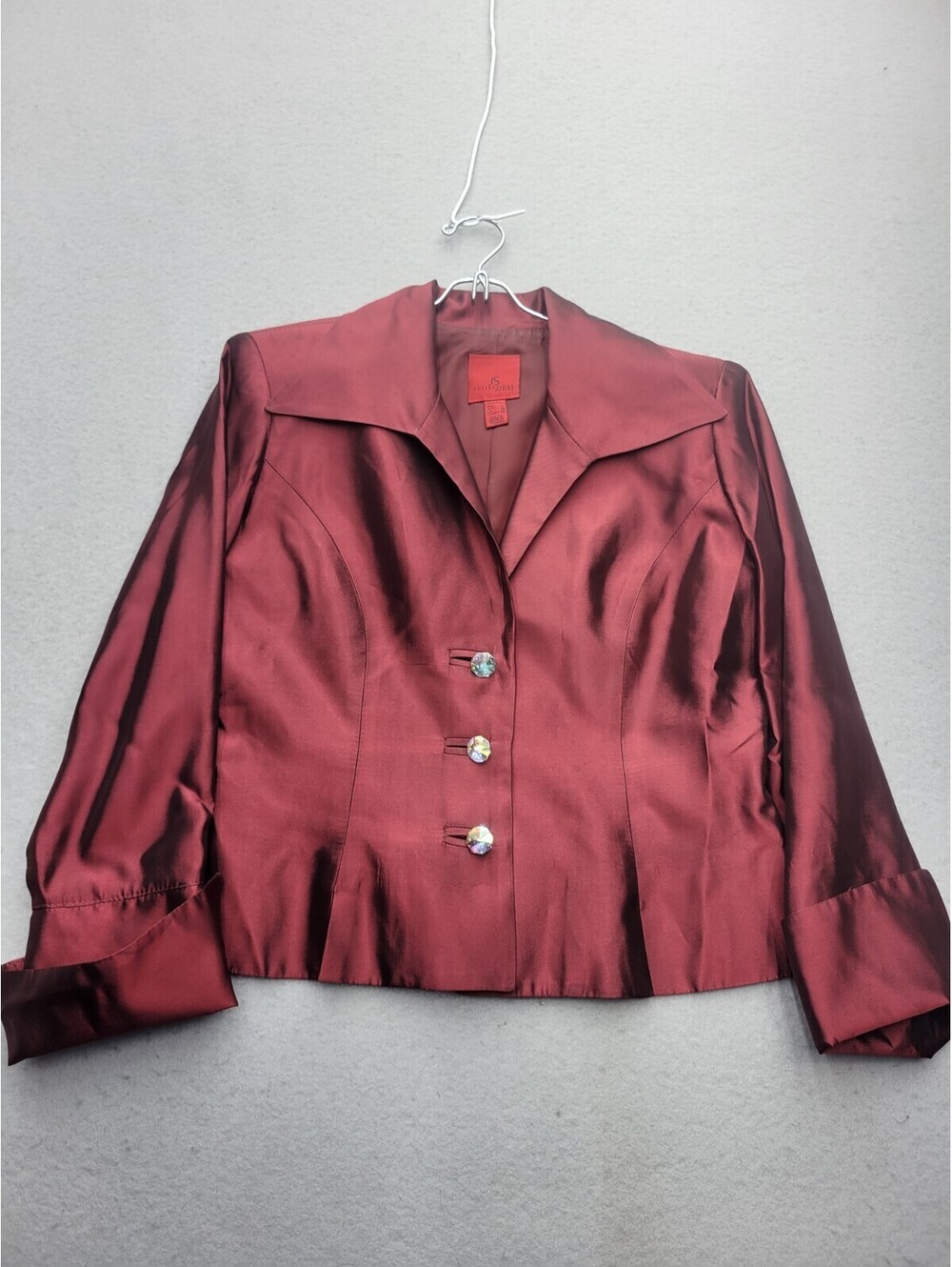 JS Collection Women Jacket 10 Red Basic Jacket Short Long Sleeve Lapel Casual